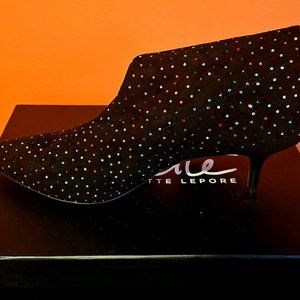 Size 9.5 Nanette Lepore Kitten Heel Black/Multi-Embellished Booties